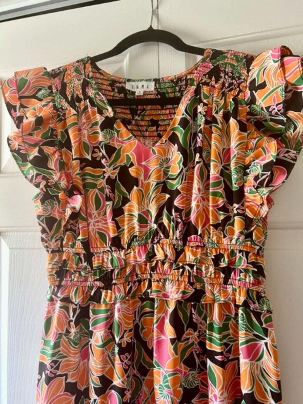 THML Tiered Orange and Black Maxi Dress